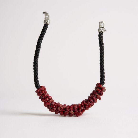 8" Red Coral Chip Necklace on Black Rope – Handmade Chunky Statement Jewelry - Picture 1 of 3
